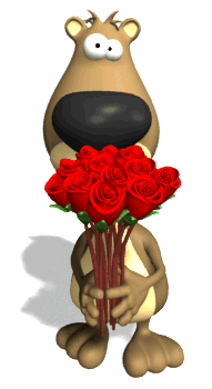 Piesek wręczający róże